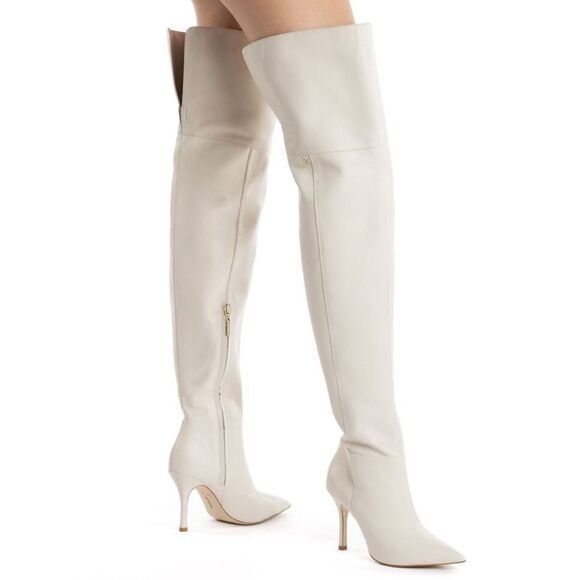 LARROUDE NWOB Kate Over the Knee Slouchy Leather Boots in Ivory - Picture 1 of 16